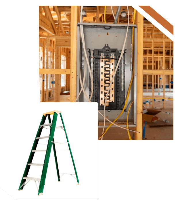 Construction site ladder and electrical panel.